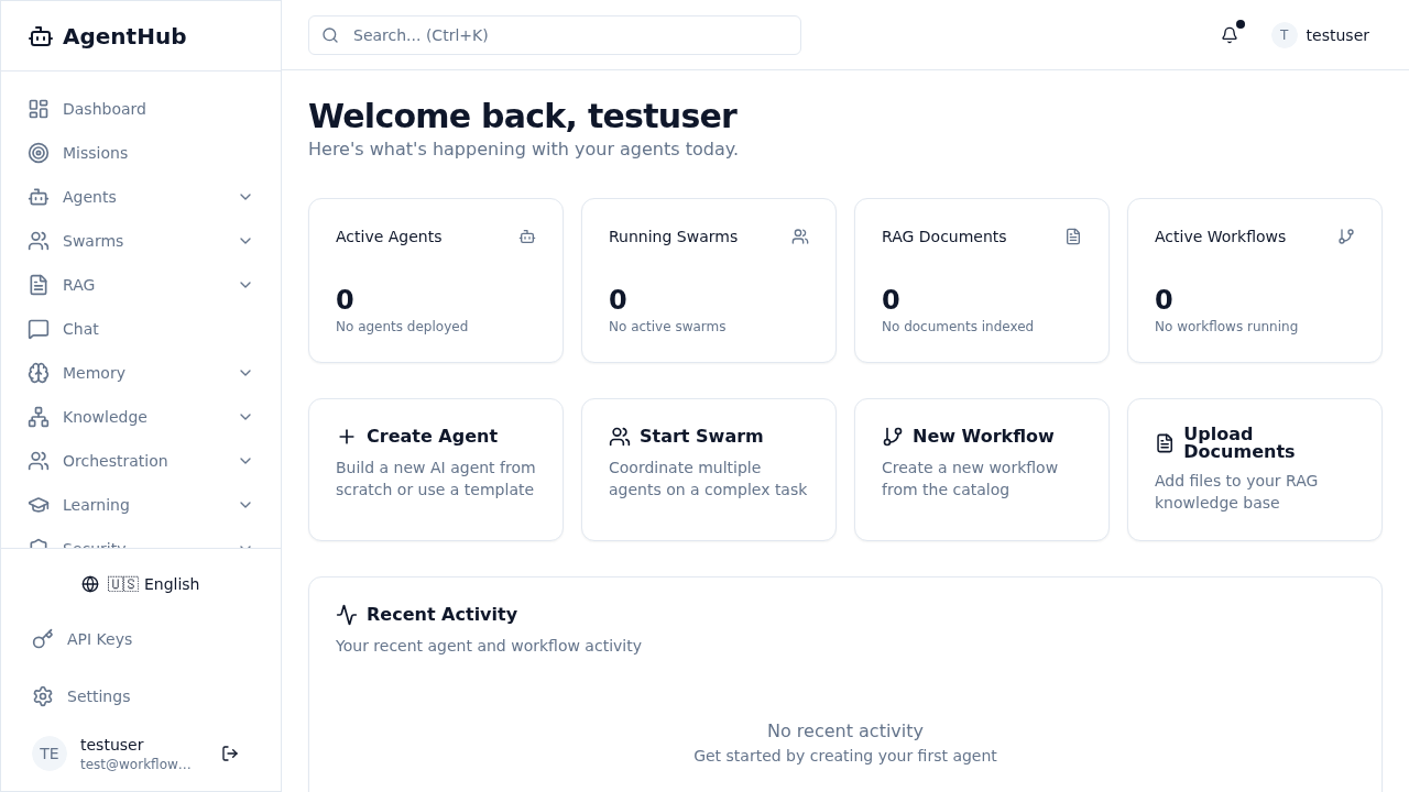 AgentHub Dashboard Landing Page