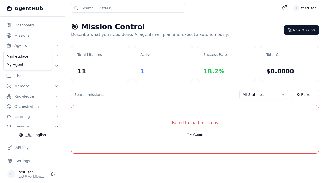 Agents Dropdown Menu