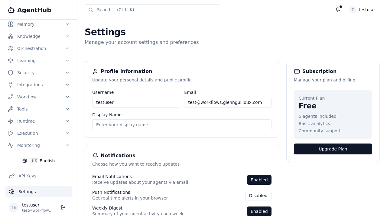 Settings Page